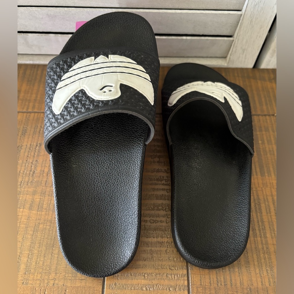 Adidas Shmoofoil Ghost Blue Bird Slides Black/White Men's Sz 6 - Picture 4 of 11